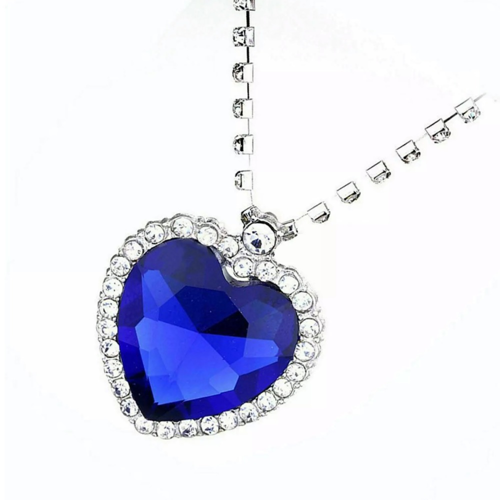 Beautiful Blue Sapphire CZ Heart Necklace! - Picture 6 of 10